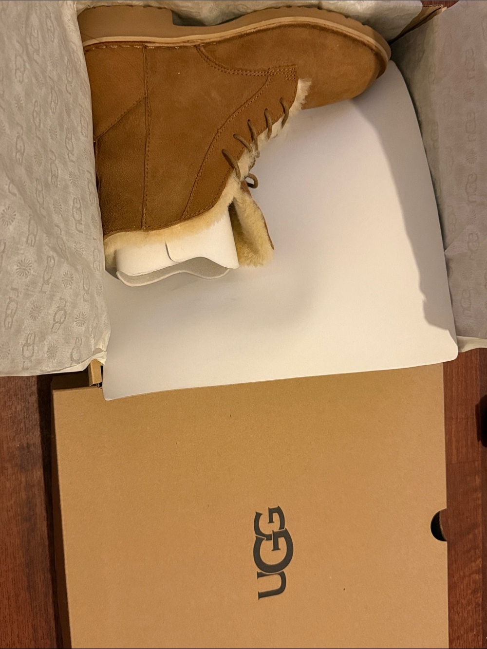 UGG Chestnut Suede Shearling Lace-Up Ankle Boots